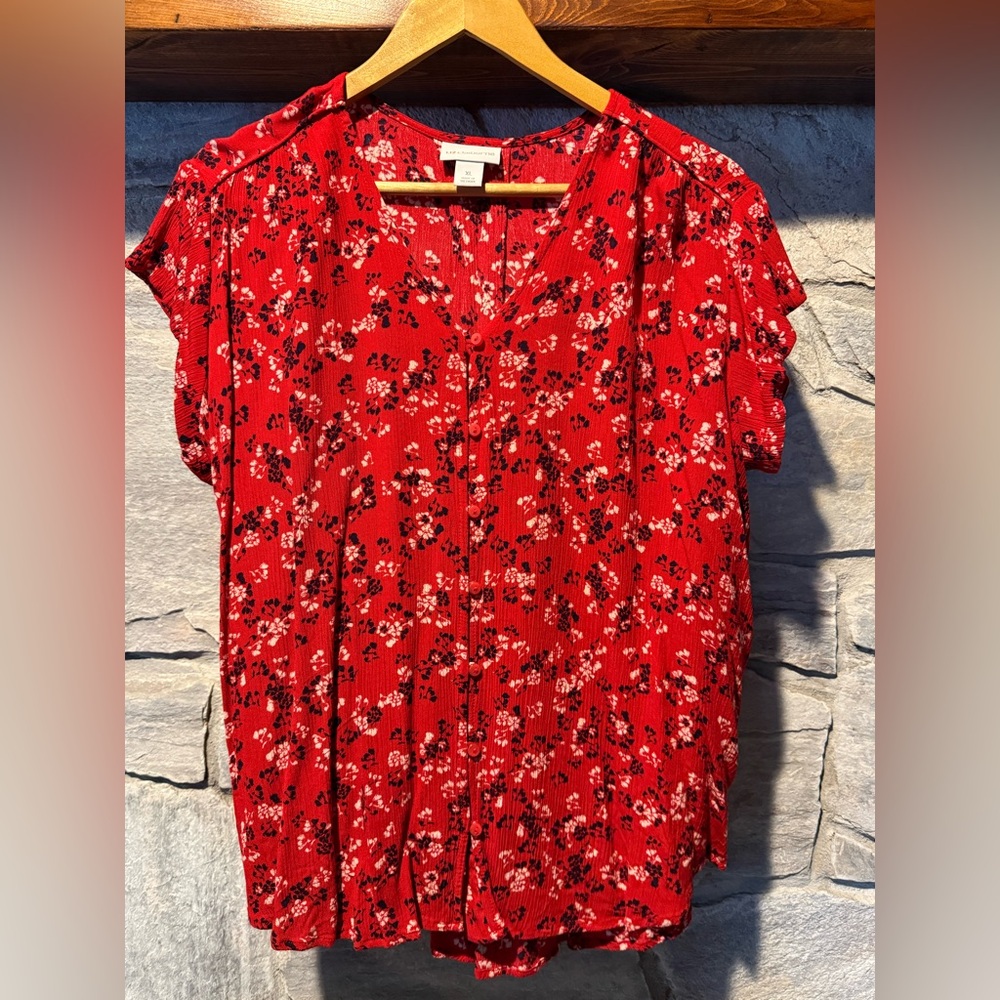 Liz Claiborne Rayon Floral Red Women's Top, XL